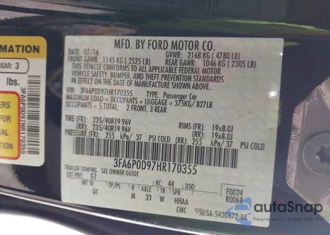 2017 Ford Fusion Platinum из США, поврежденный, VIN 3FA6P0D97HR170355